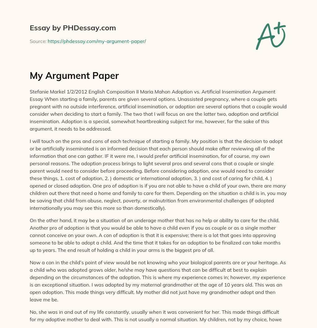 My Argument Paper essay