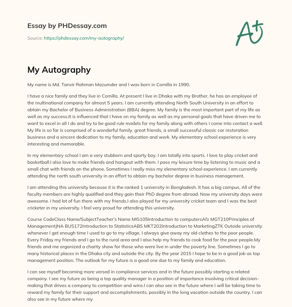 My Autography essay