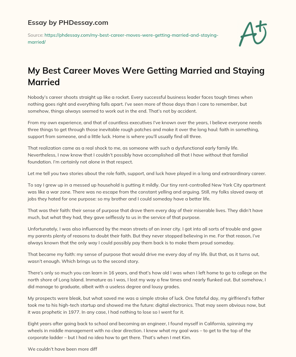 My Best Career Moves Were Getting Married and Staying Married essay