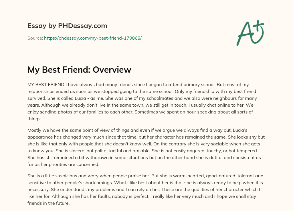 My Best Friend: Overview essay