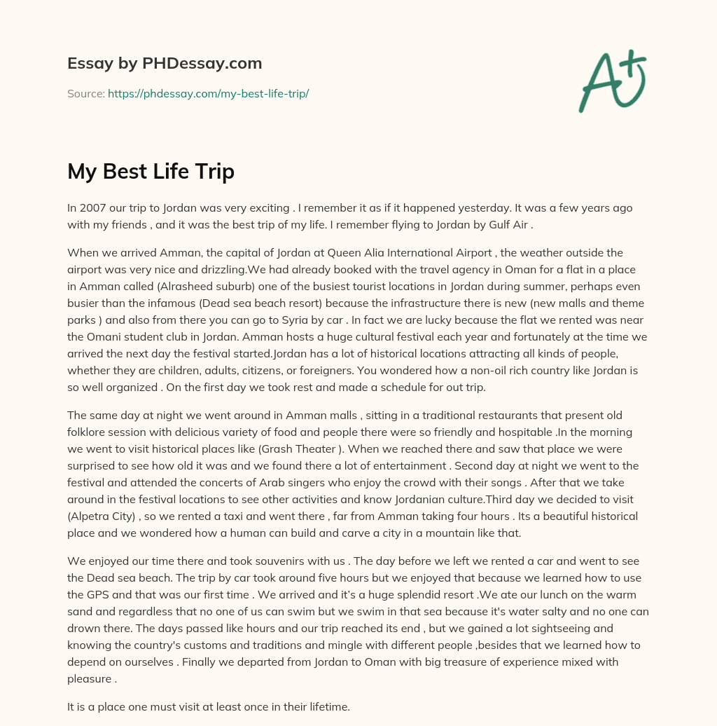 My Best Life Trip essay
