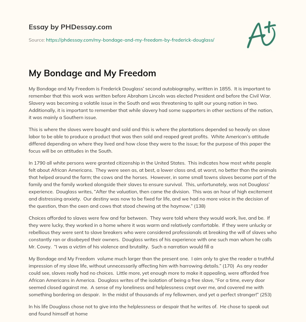 My Bondage and My Freedom essay