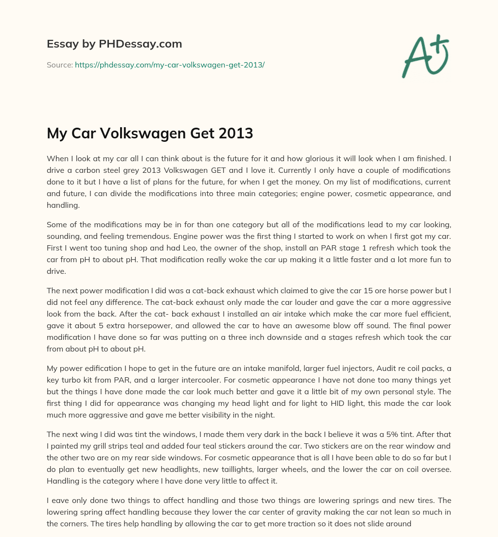 My Car Volkswagen Get 2013 essay