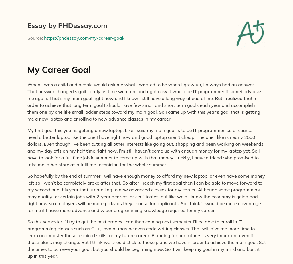 ultimate career goal essay