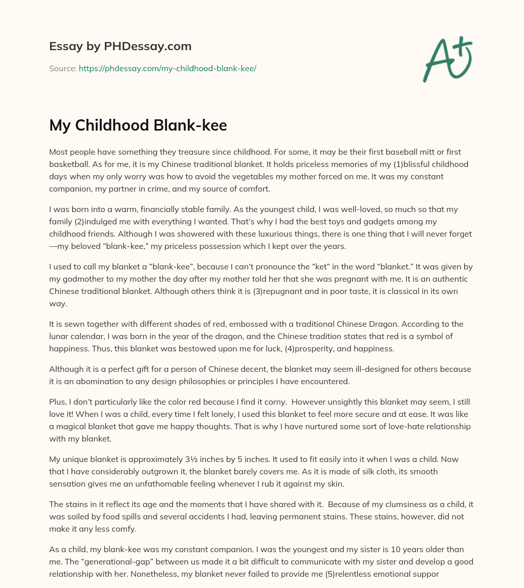 My Childhood Blank-kee essay