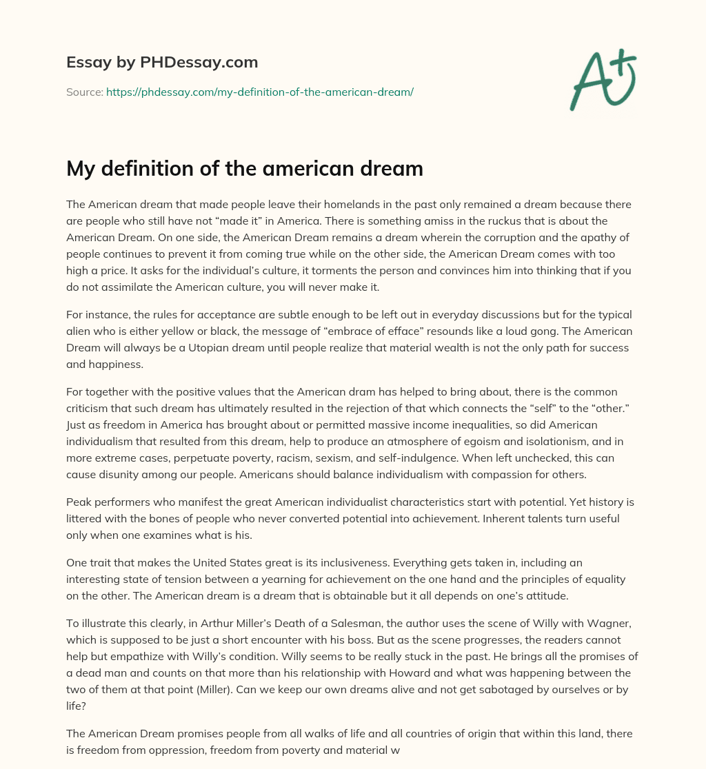 the american dream definition essay