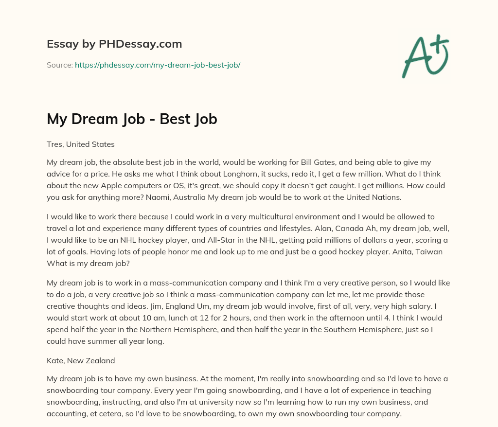 My Dream Job – Best Job essay