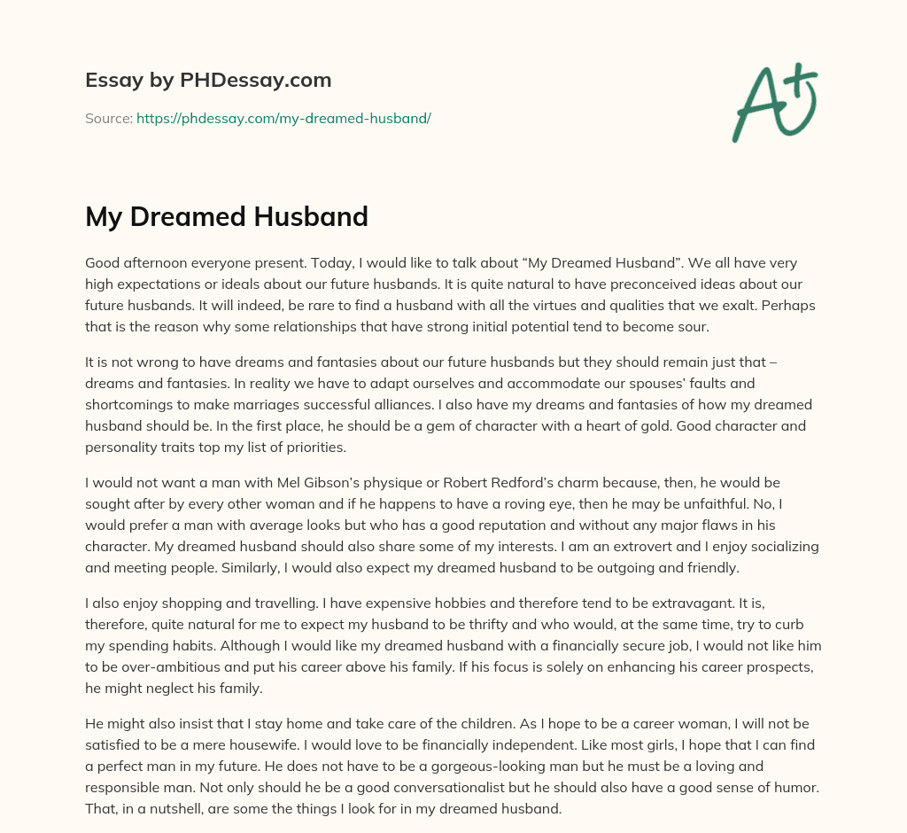 My Dreamed Husband essay
