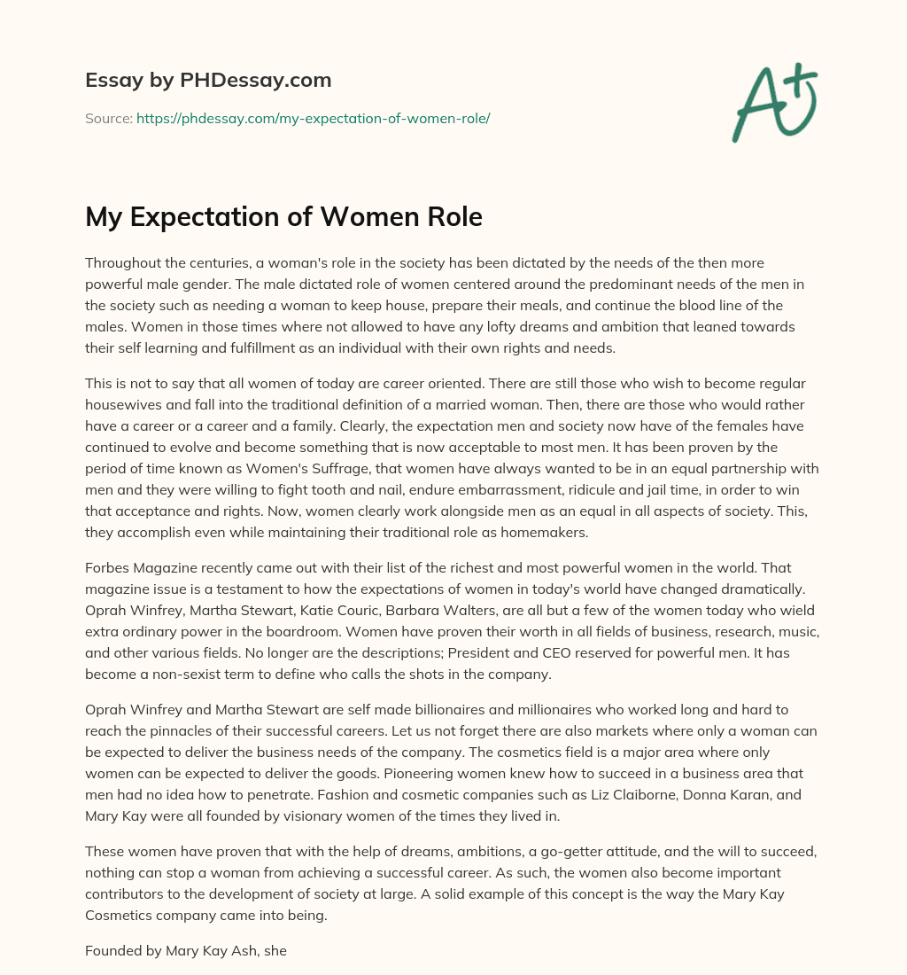 My Expectation of Women Role essay