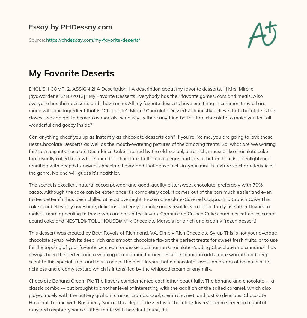 My Favorite Deserts essay