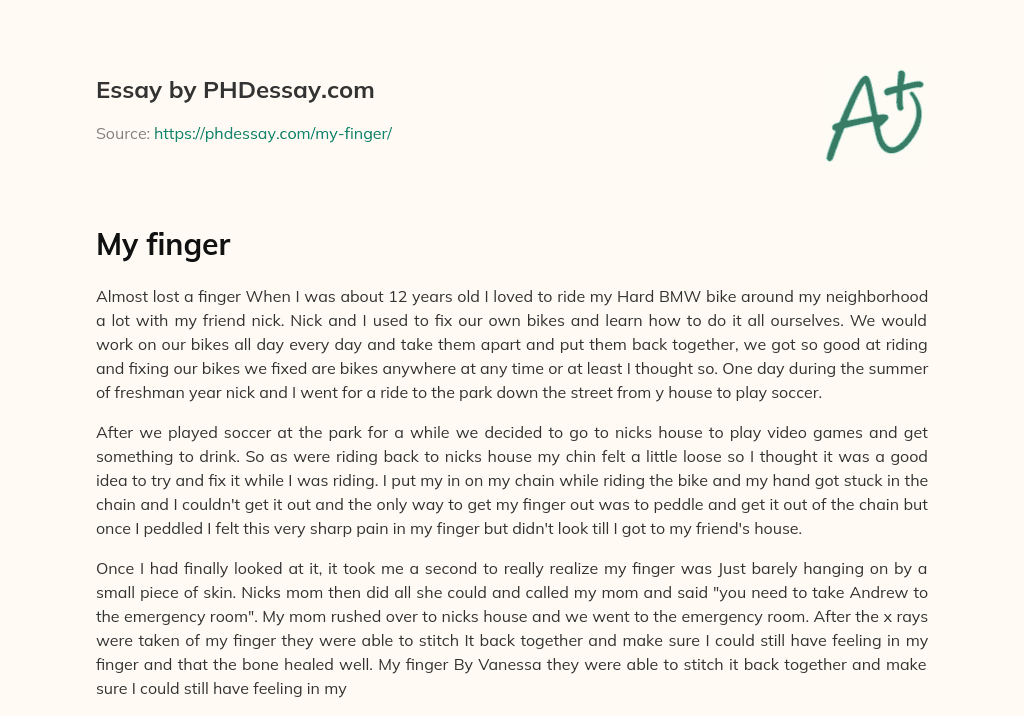 Almost Losing a Finger While Riding a Bike essay