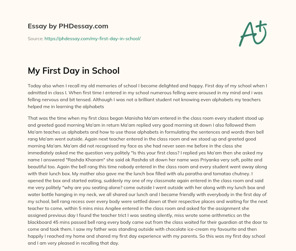 My First Day in School essay