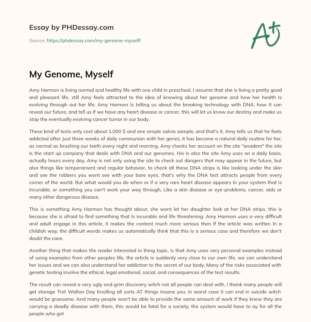 My Genome, Myself essay
