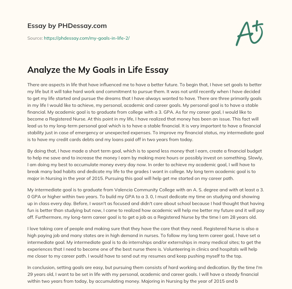 Setting Goals for a Better Future: Personal, Academic, and Career Goals essay