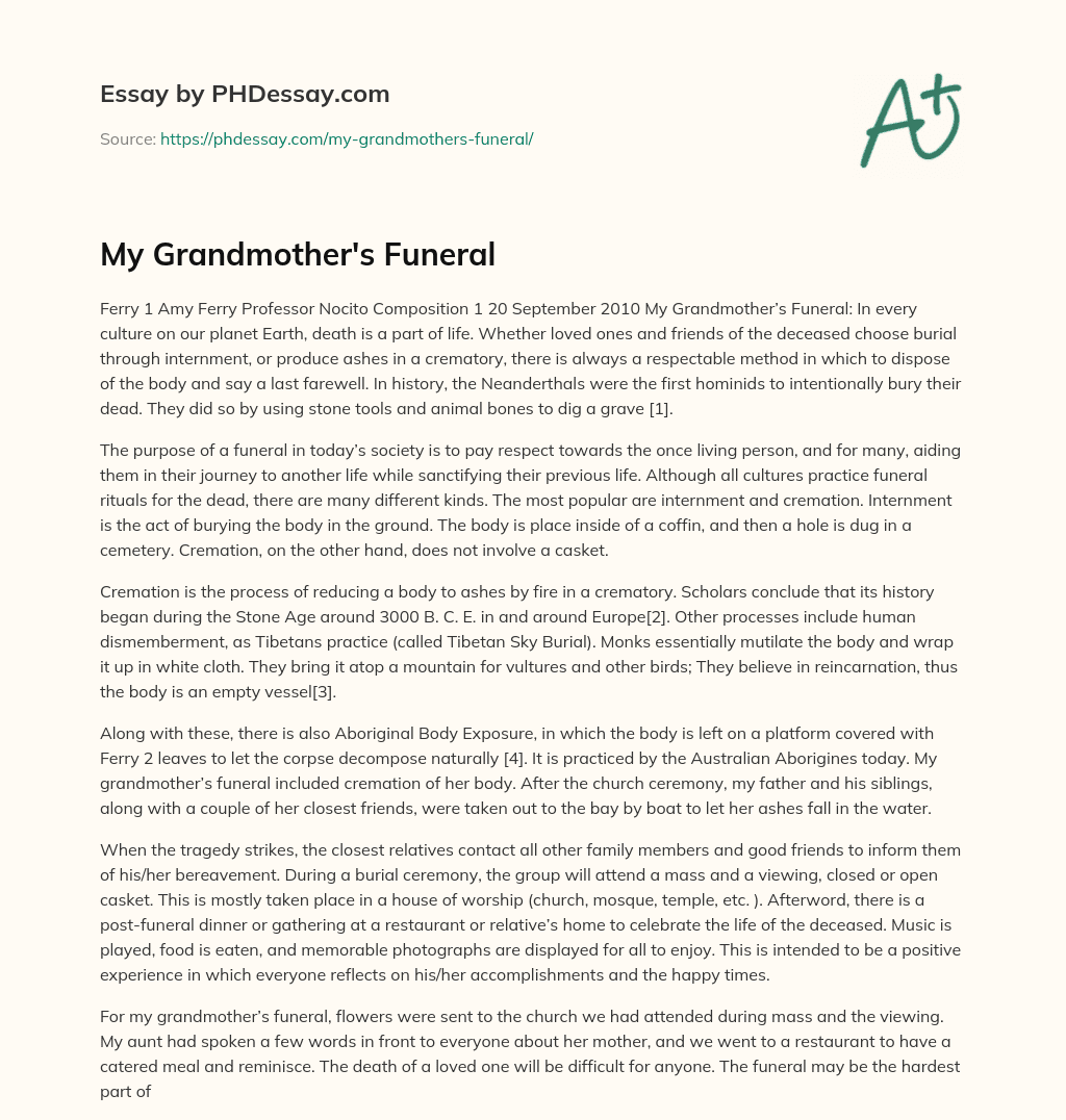 essay about my grandmother died