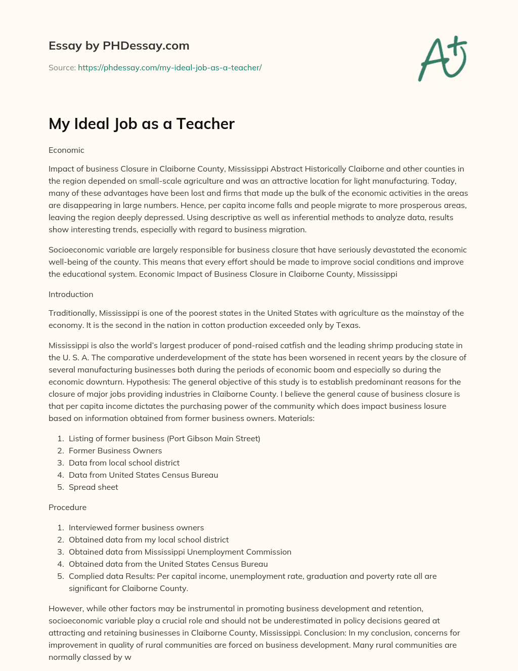my ideal job teacher essay