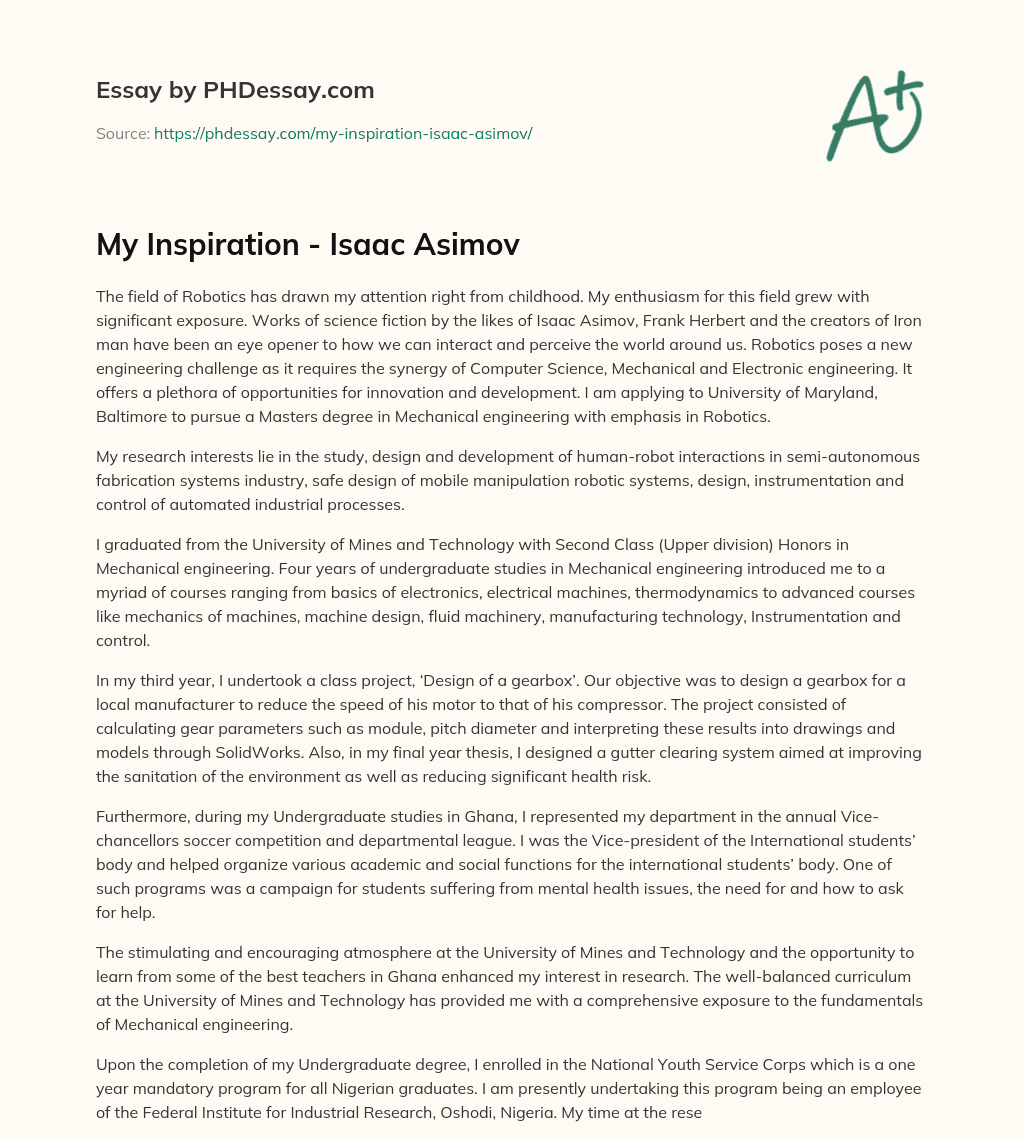 My Inspiration – Isaac Asimov essay