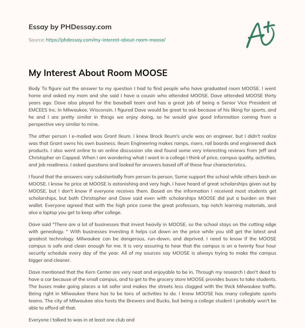 My Interest About Room MOOSE essay