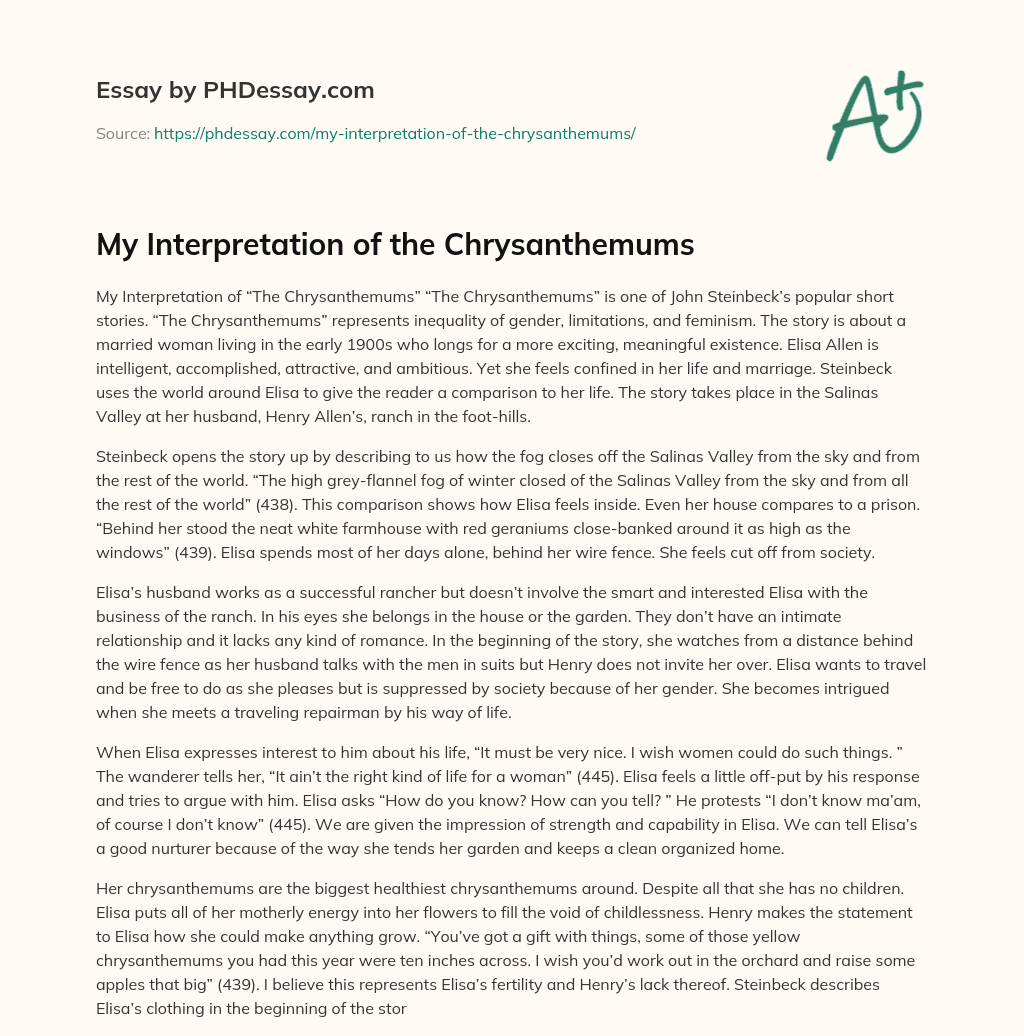 My Interpretation of the Chrysanthemums essay