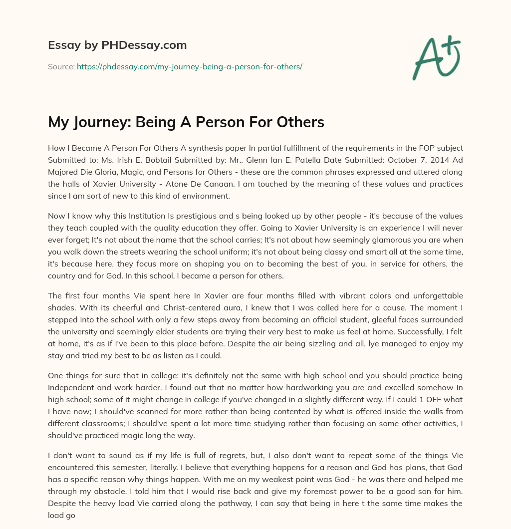 My Journey: Being A Person For Others essay