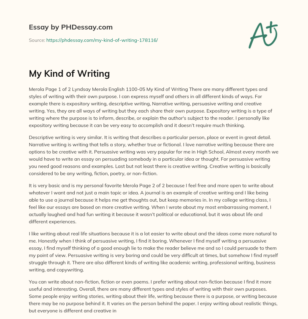 My Kind of Writing essay