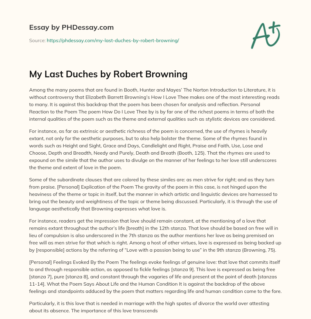 My Last Duches by Robert Browning essay