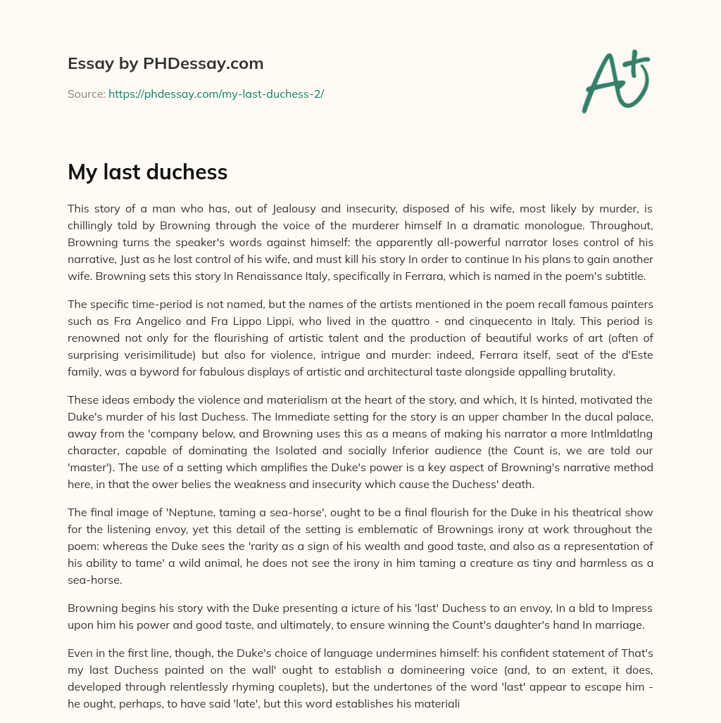 My last duchess essay
