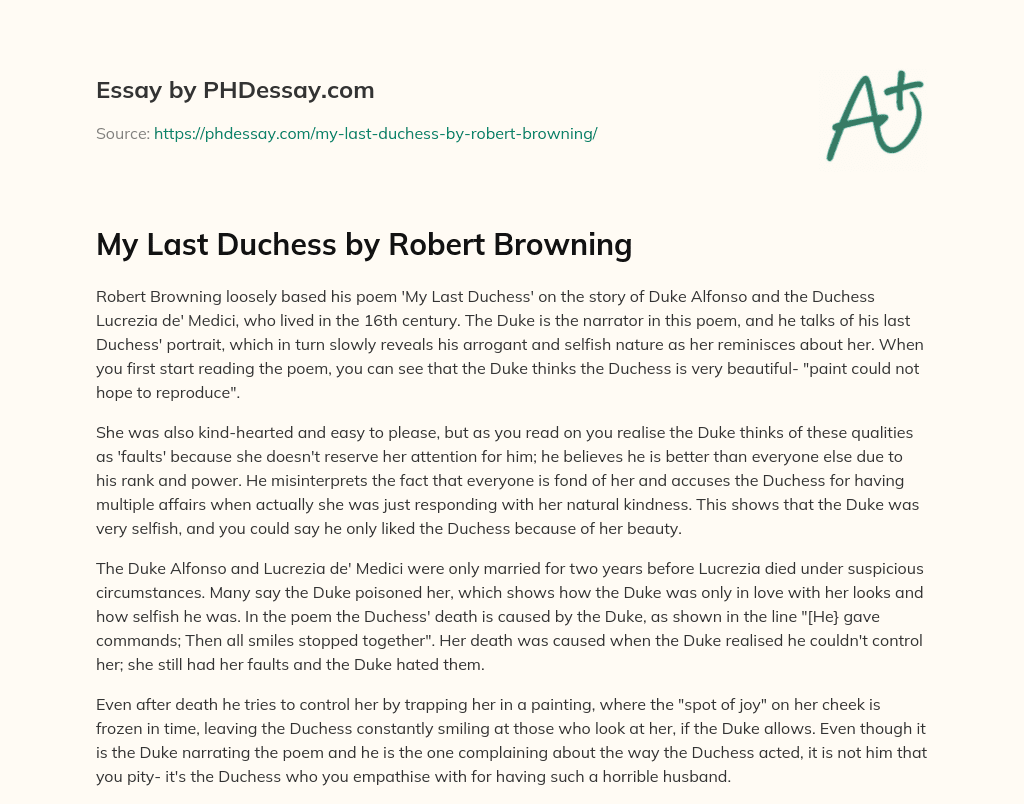 My Last Duchess by Robert Browning essay