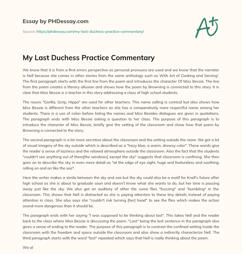 My Last Duchess Practice Commentary essay