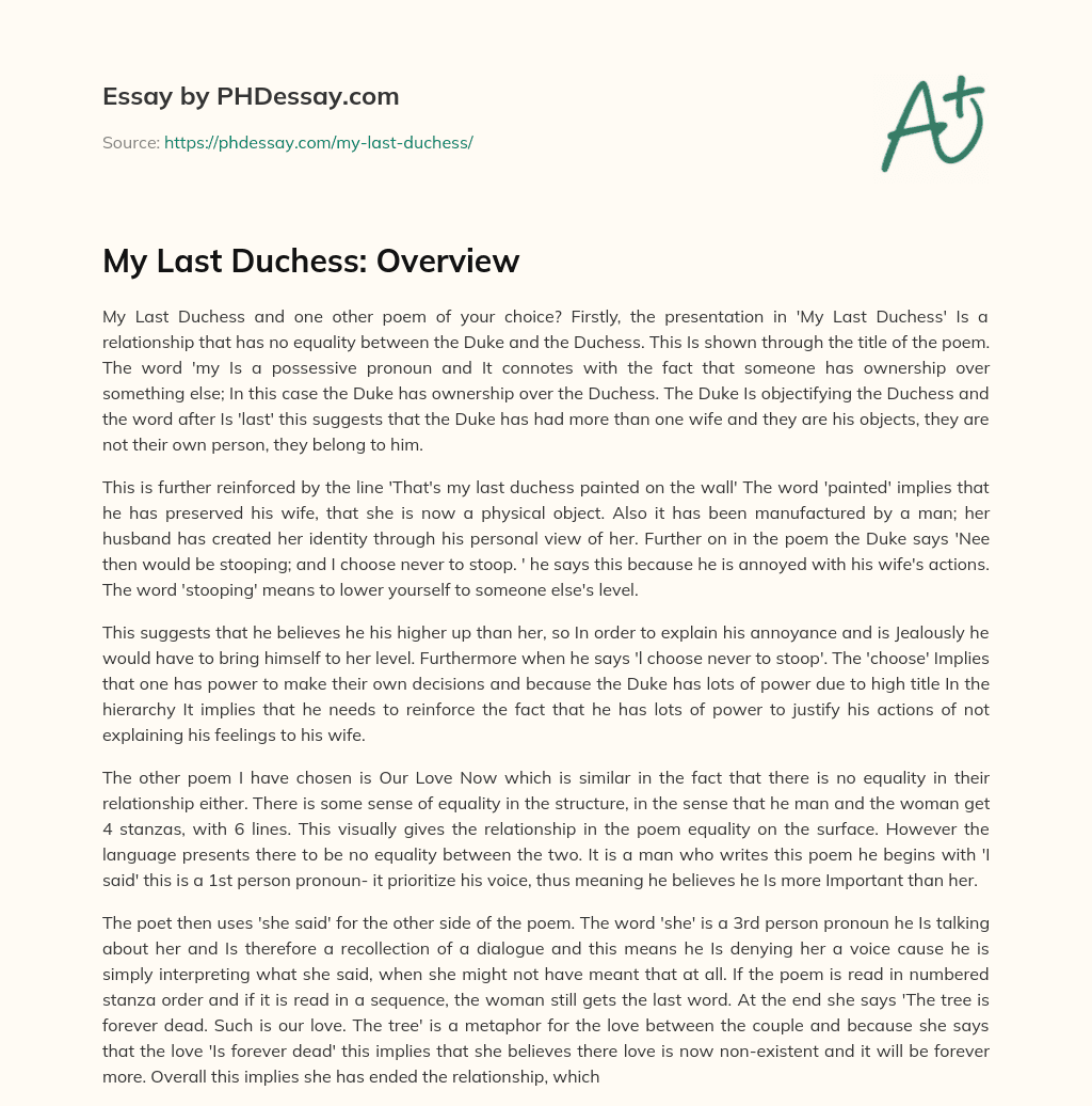 My Last Duchess: Overview essay