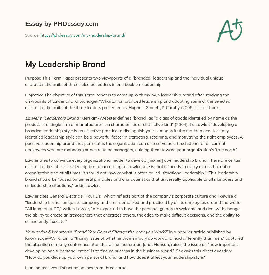 My Leadership Brand essay