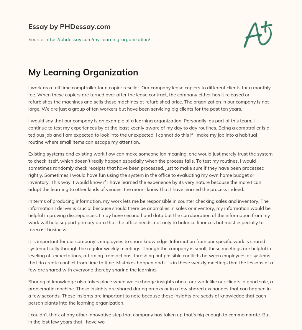 phd on learning organization