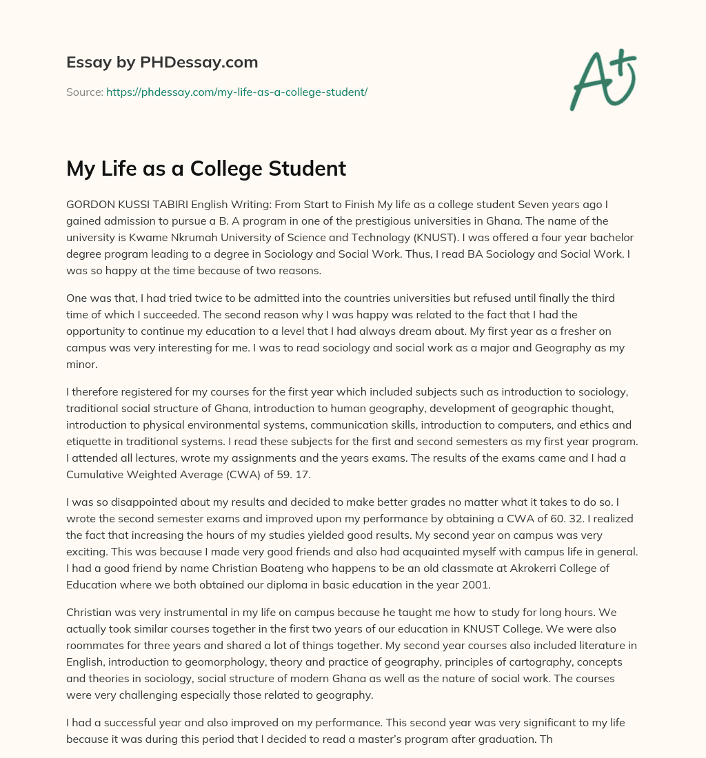 My Life As A College Student PHDessay