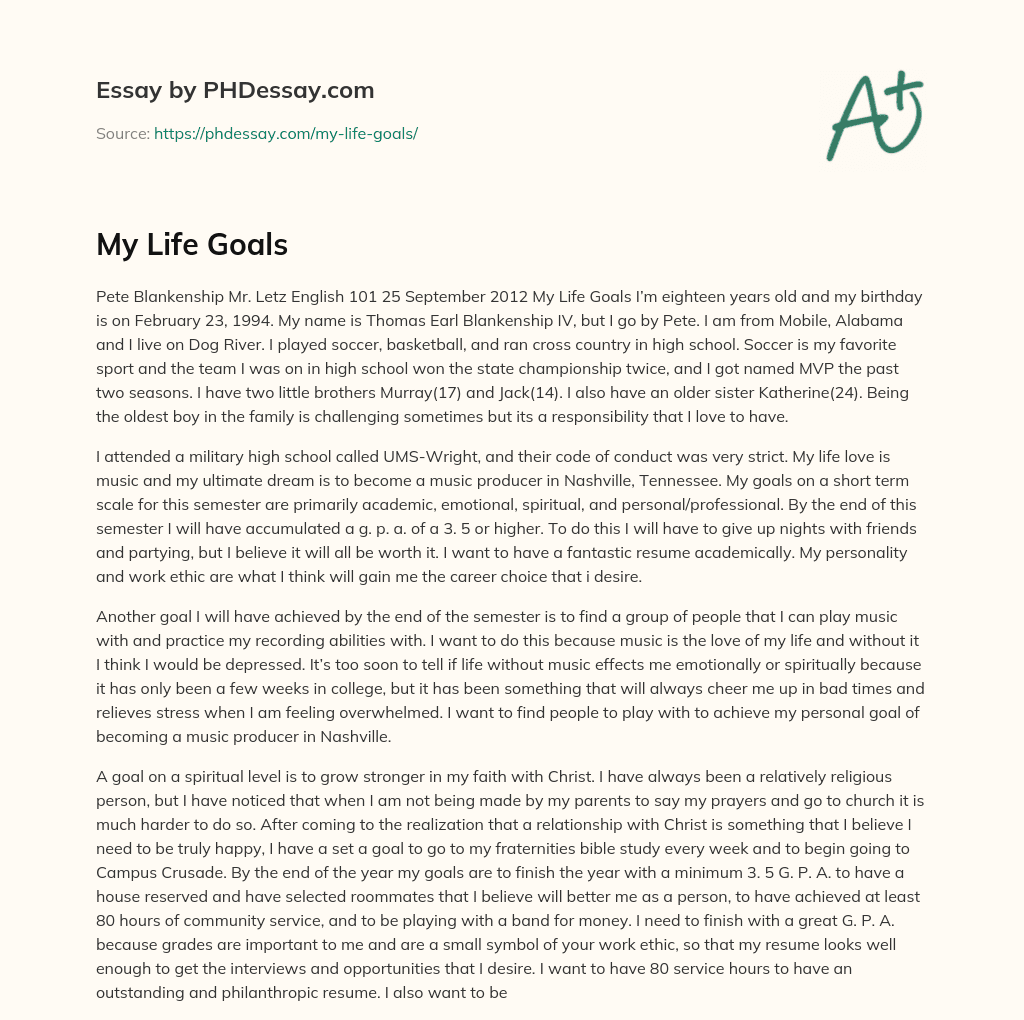 my goals in life essay introduction