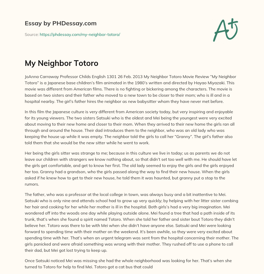 My Neighbor Totoro essay