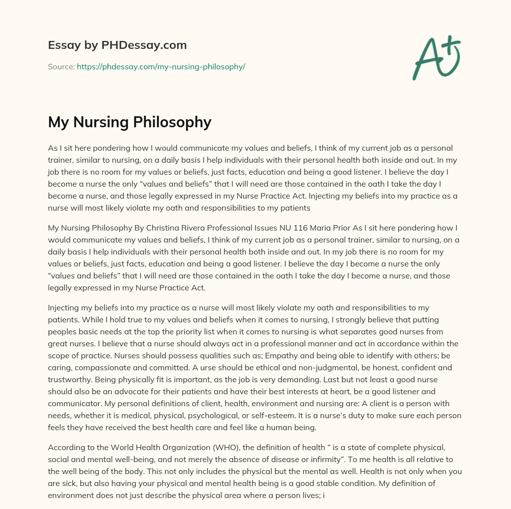 My Nursing Philosophy essay
