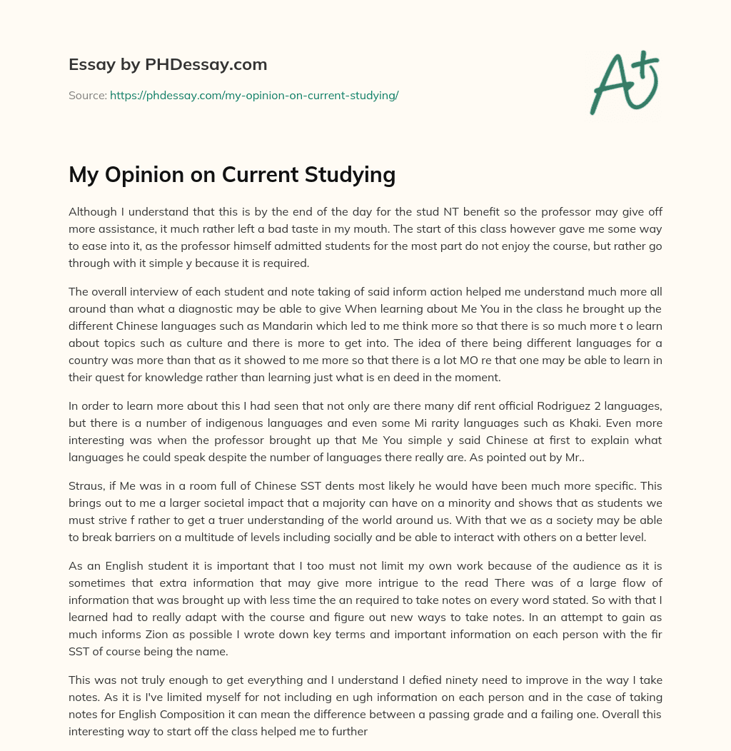 My Opinion on Current Studying essay