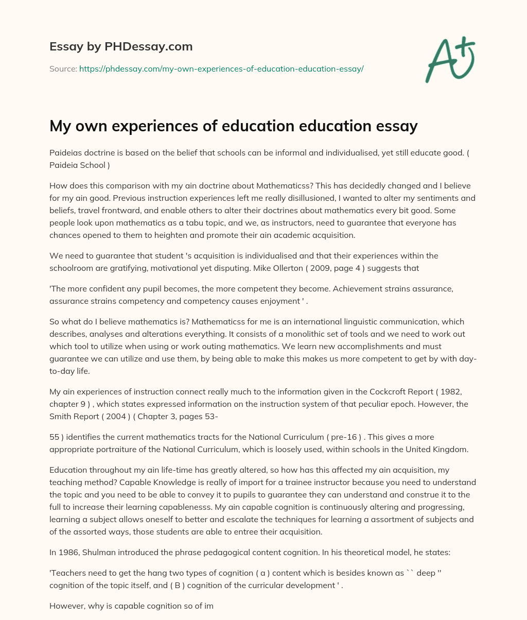 My own experiences of education education essay essay