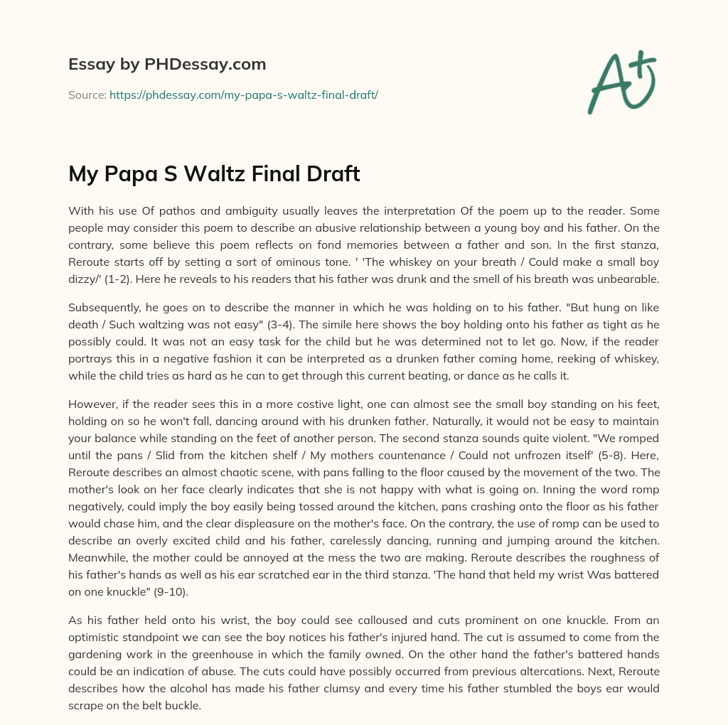 My Papa S Waltz Final Draft essay