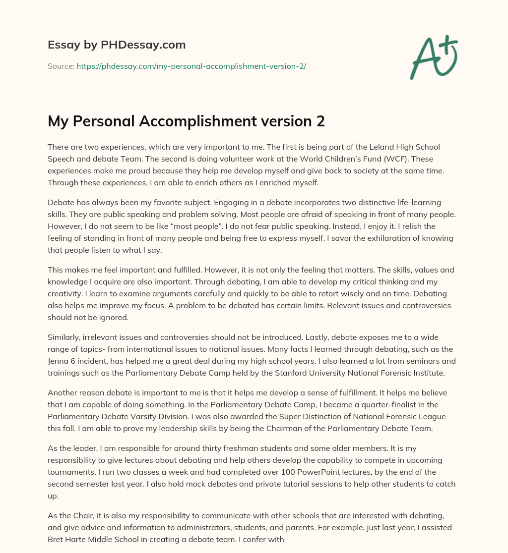 My Personal Accomplishment version 2 essay