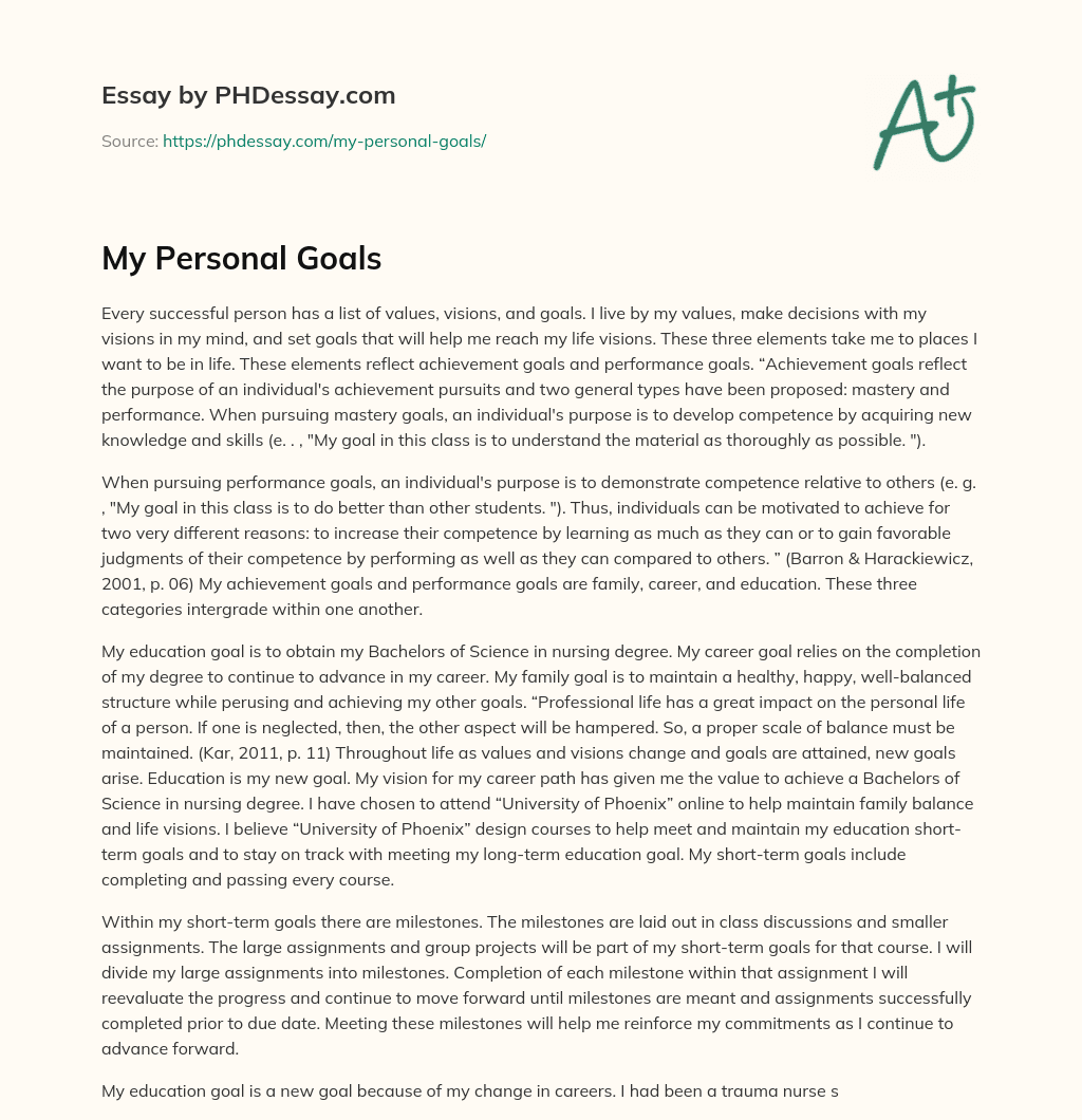 essay about personal goals in life