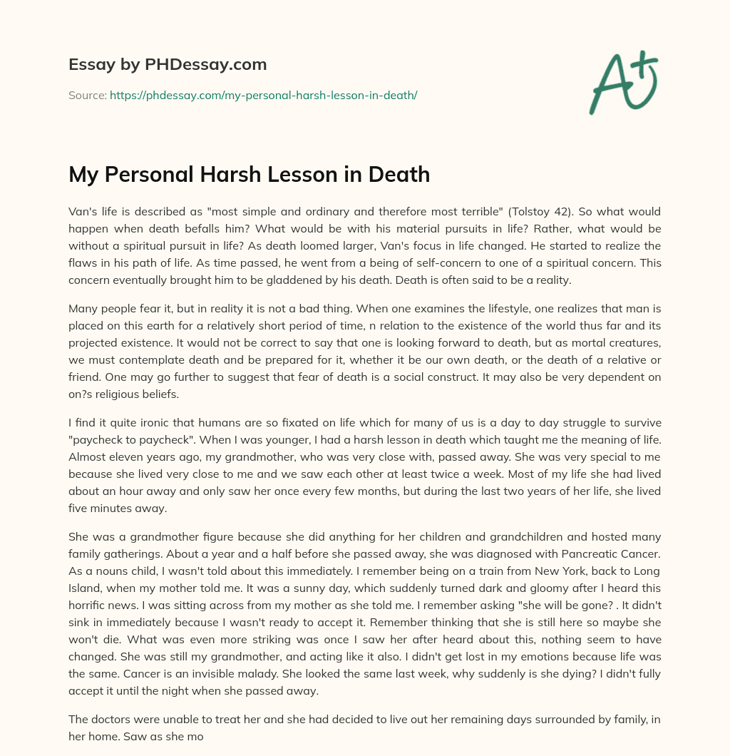 My Personal Harsh Lesson in Death essay
