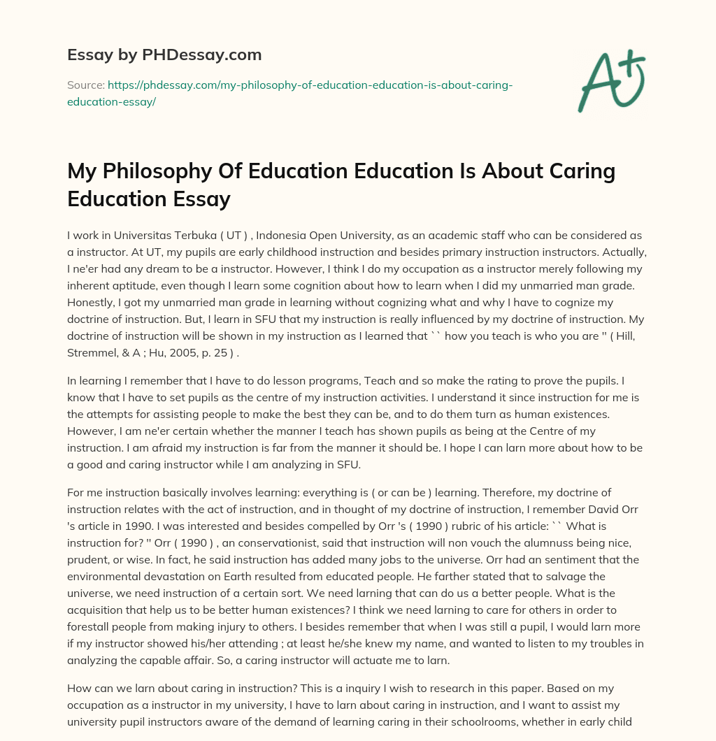 My Philosophy Of Education Education Is About Caring Education Essay essay