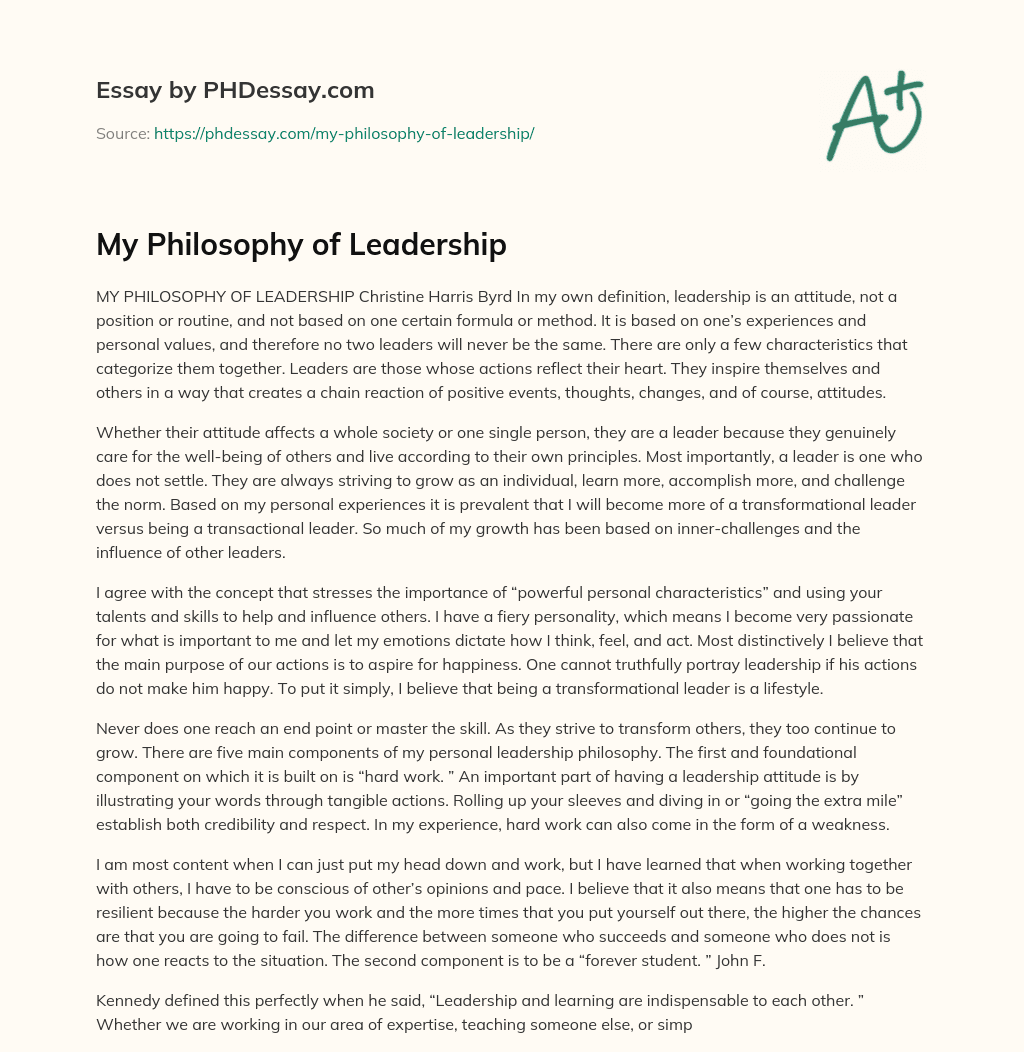 My Philosophy of Leadership essay