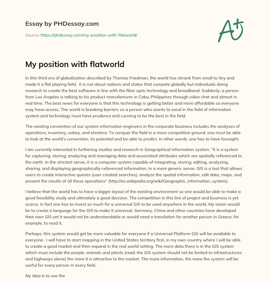 My position with flatworld essay
