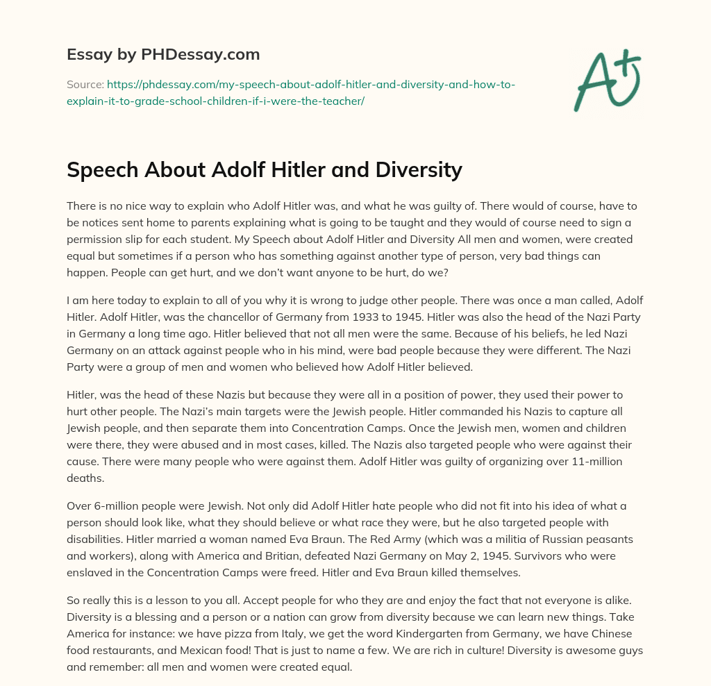 Speech About Adolf Hitler and Diversity essay