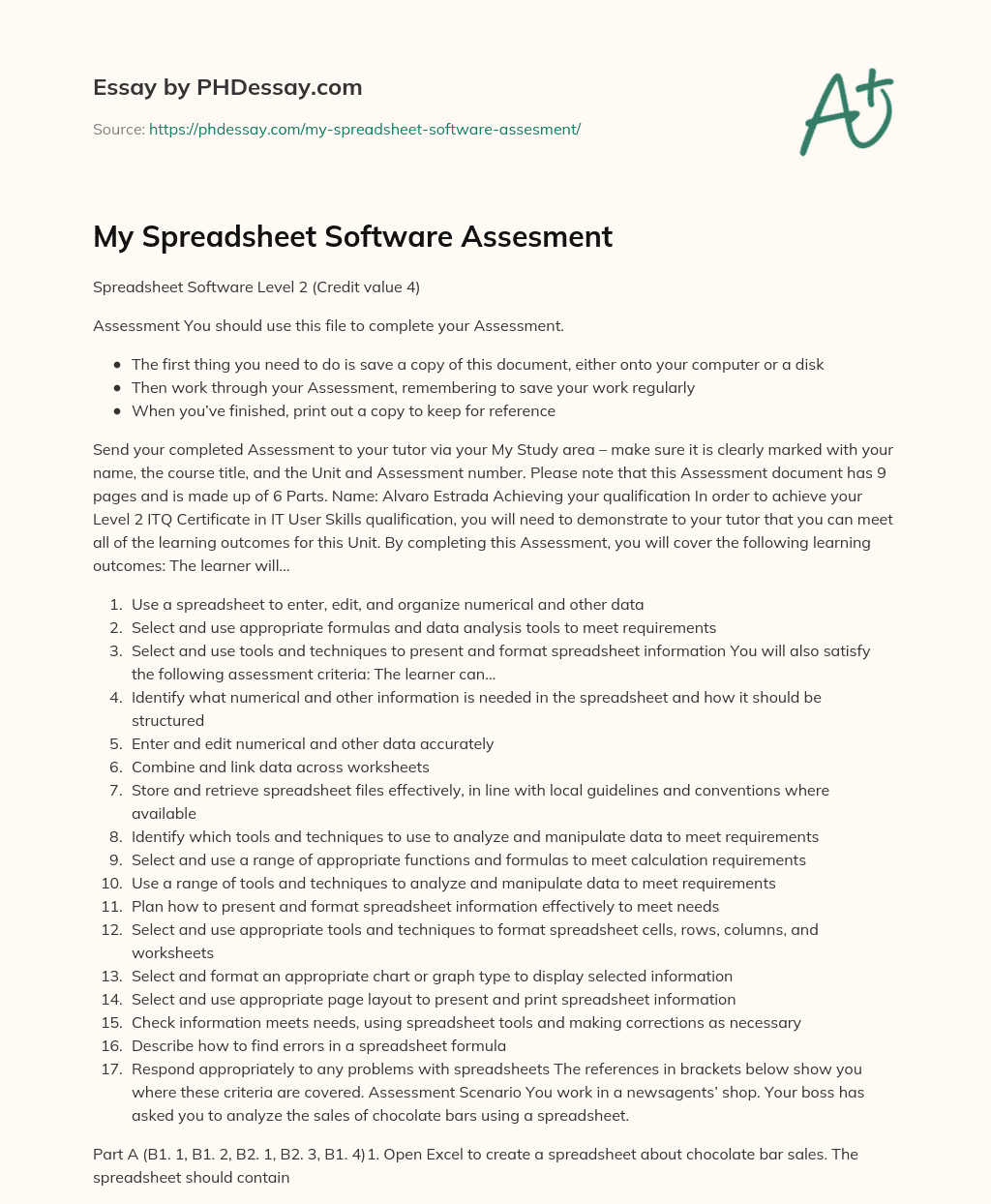 essay on spreadsheet