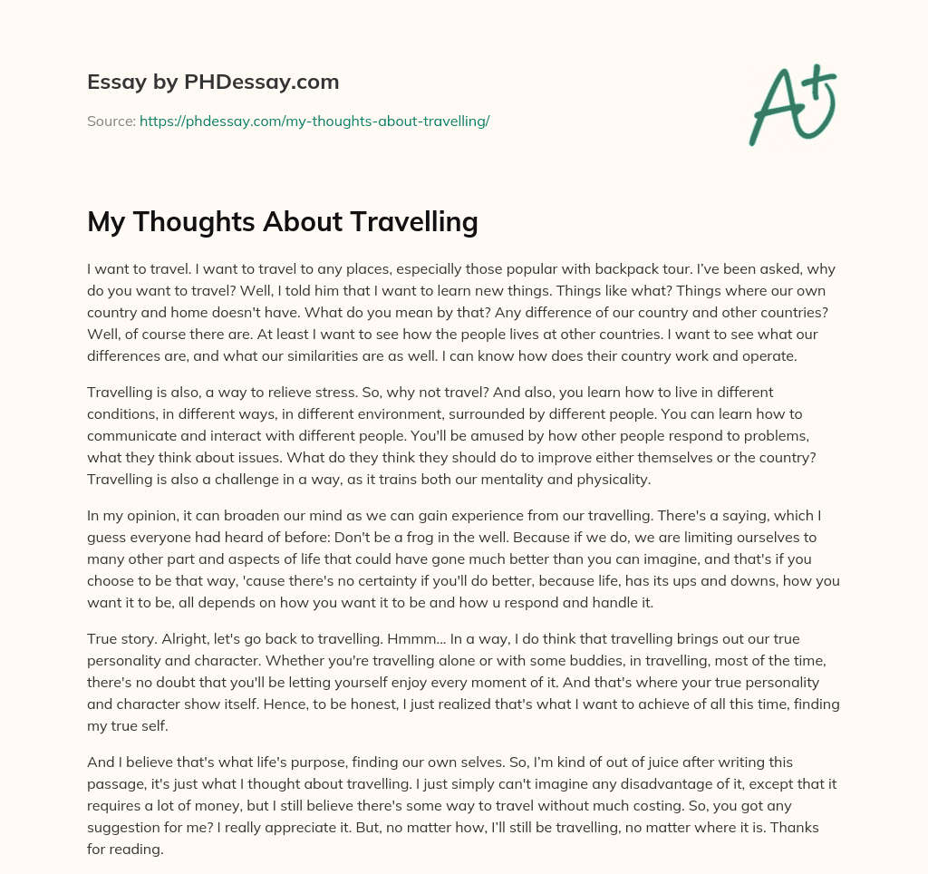 My Thoughts About Travelling essay