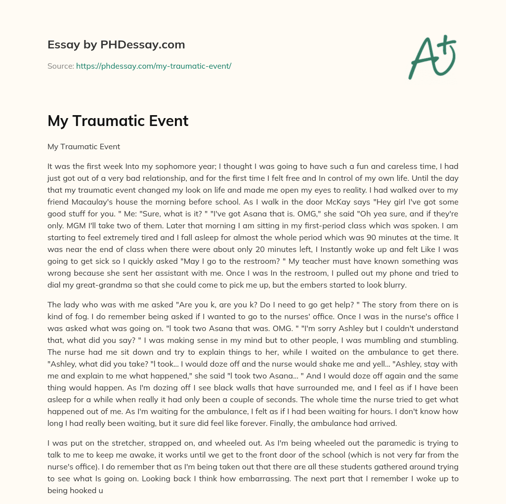 My Traumatic Event essay