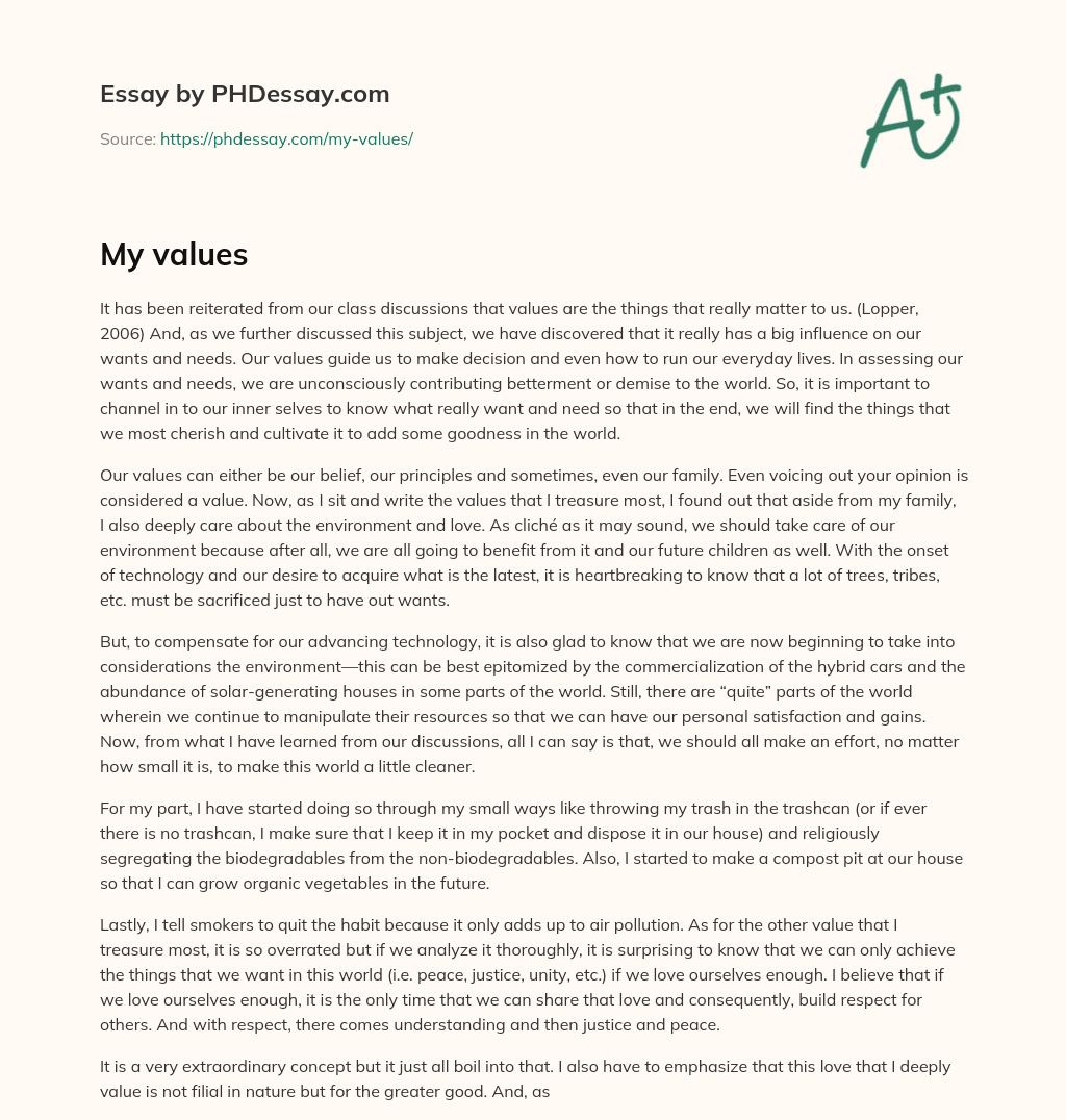 The Importance of Knowing Our Values for Personal and Global Betterment essay